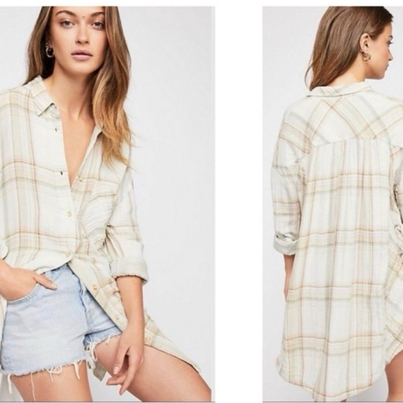 Free People Tops - Free People Nordic Day Plaid Lace-Up Tunic Shirt Size Large